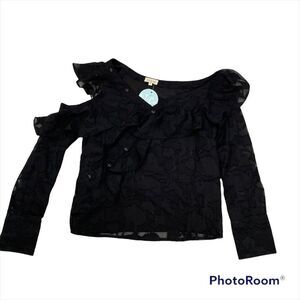 New With Tags Tea &  up Black One Shoulder Long Sleeved‎ Blouse Size Small